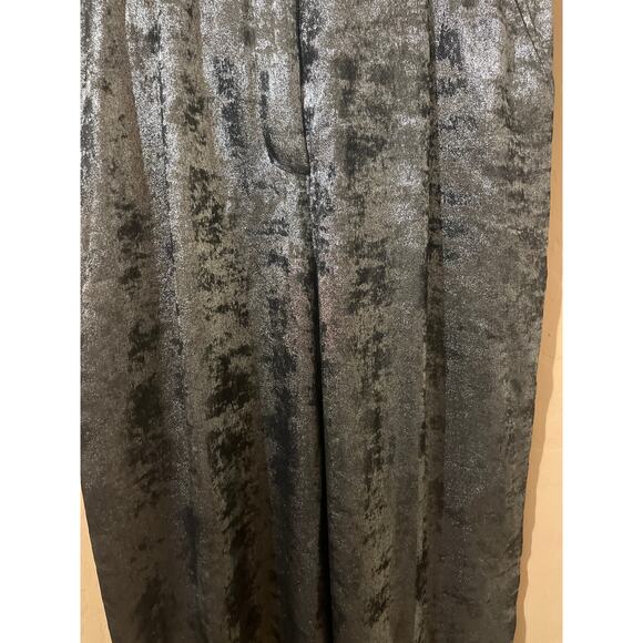 BCBGMAXAZRIA Metallic High Waist Pants Trousers Black Silver Pleated Club Party - Picture 2 of 6